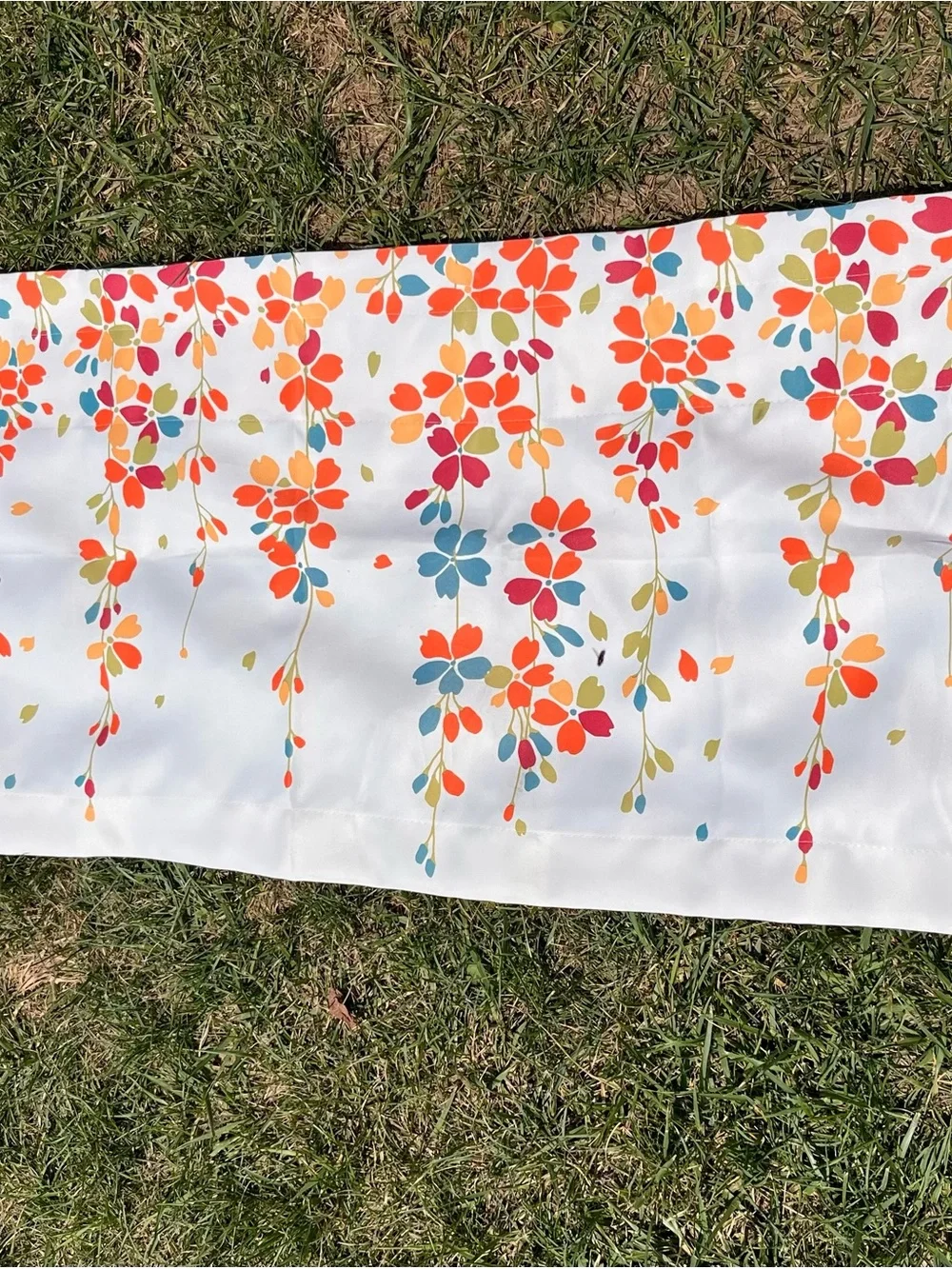 Floral Vine Printed Valences in White with Multicolor Blooms